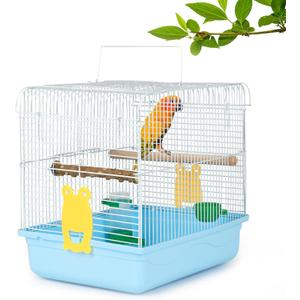Small Bird Cage, Lightweight for Parakeets, Hanging for Parrot, Travel for Cockatiel, Outdoor Budgie, Pet Products Flat Top Economy Small Animal Cage with Stand Accessories with White Wire, Blue