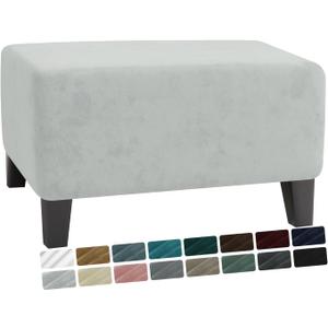 MAXIJIN Velvet Ottoman Cover Rectangular Stretch Square Ottoman Covers Slipcover Rectangle Washable Foot Stool Cover Thick Storage Protector with Elastic Bottom (Ottoman Large, Silver Grey)