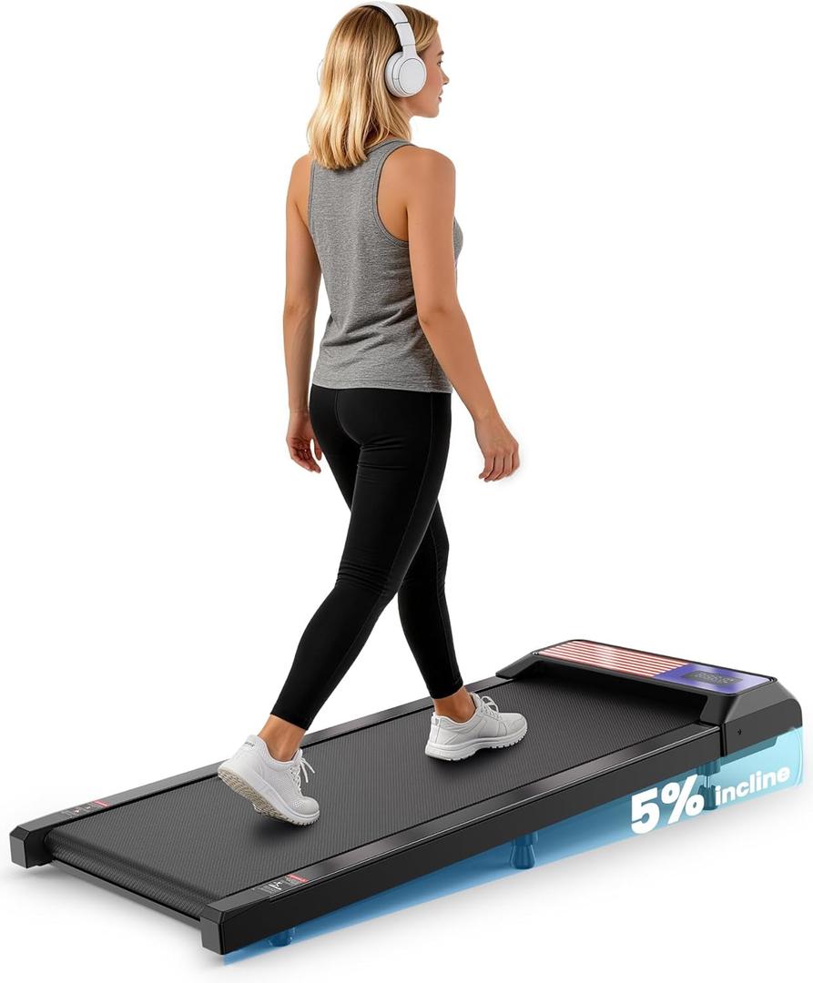 Walking Pad Treadmill, Under Desk Treadmill with 5% Incline, 2.5HP Quiet Portable Walking Pad for Home Office, Compact Treadmill for Small Spaces 265 lbs Capacity