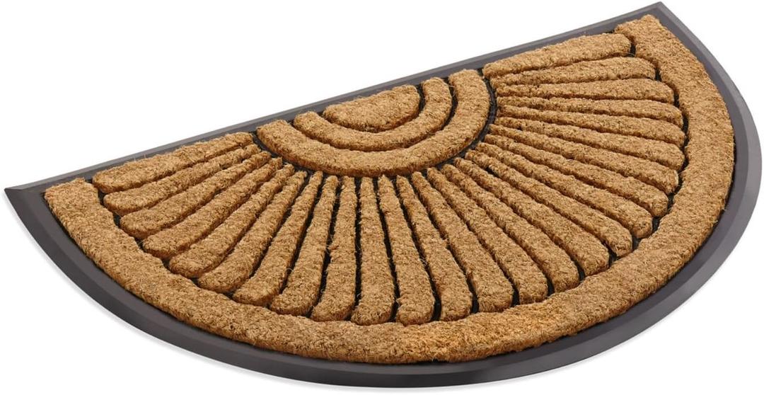 Kempf Sunburst Half Round Coco Coir Doormat, 18" x 30" - Natural Fiber Semi-Circle Welcome Mat with Non-Slip Rubber Backing - Heavy Duty Outdoor Entrance Mat for Front Door & Porch