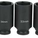 9PCS 1/2" Drive Deep 6-Point Impact Socket Set, Metric,Cr-Mo,29-38mm Radius Corner Design with Heavy Duty Storage Case