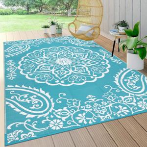Pauwer Waterproof Outdoor Rug 5x8, Reversible Plastic Straw Patio Camping Rug, Indoor Outdoor RV Mat Carpet for Deck, Camper, Porch, Balcony, Backyard, Picnic, Boho Teal