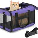 Cat Carrier Airline Approved, Soft-Sided Dog Carrier with Inner Safety Leash, Pet Transport Carrier for Small-Medium Cats Puppies up to 15 Lbs, Collapsible Travel Kitten Carrier Bag - Purple, M