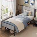 VASAGLE Twin Bed Frame with Upholstered Headboard, Metal Bed Frame Twin Size with Footboard, 550 lb Weight Capacity, Steel Slats, Easy Assembly, No Box Spring Needed, Dove Gray URMB983G01V1