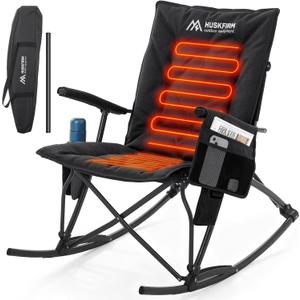 Heated Oversized Rocking Camping Chair Folding Heated Rocking Chair with High Back Padded Outdoor Rocking Chair Heavy Duty Rocker Chair for Camping, Lawn and Patio, Supports Up to 400 lbs,Black, 25 inches x 19.7 inches x 38.3 inches