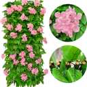86 York Expandable Fence Privacy Screen Faux Ivy Decorative for Outdoor Garden Wall Patio Balcony, Artificial Hedge Lattice Fencing(Single Sided Leaves) (1, Hydrangea-Pink)