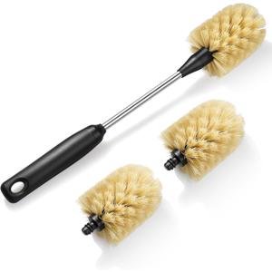 Water Bottle Cleaning Brush with 2 Replaceable Heads, Compatible with Sport Bottles, Tumblers, Mugs, Wine Decanters, Glassware, Round, 1 Pack (13 in)