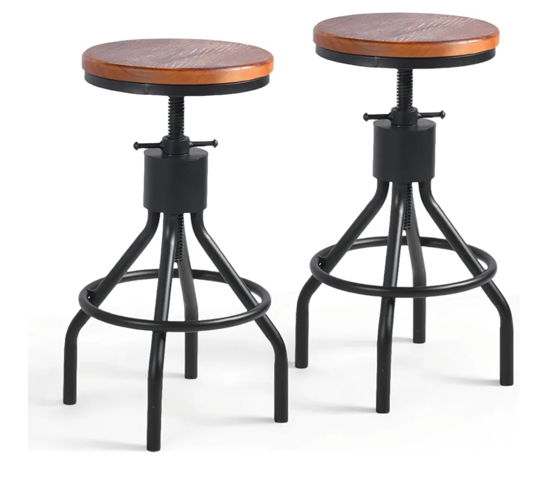 Industrial Bar Stool-Set of 2-Swivel Counter Coffee Chair-Extra Pub Height Adjustable 22-33 inch