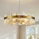 Siljoy 16-Light Modern Crystal Chandelier, Luxury Brushed Gold 2-Tiers K9 Crystal Raindrop Chandeleir, Adjustable Dimmable Crystal Ceiling Light for Dining Living Room Bedroom Entryway D31.5''