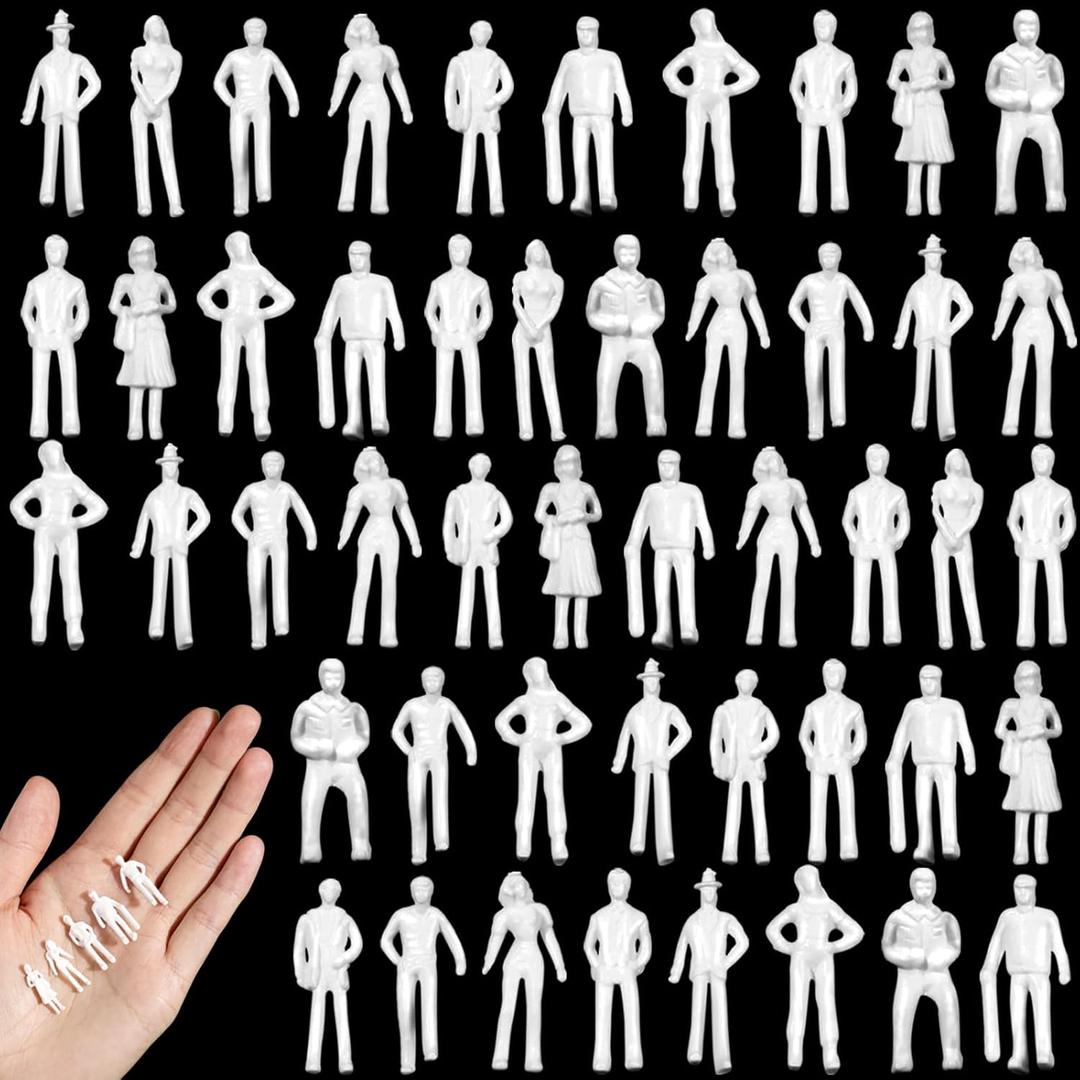 Namalu 50 Pcs, 1: 75 Scale White Unpainted Mini People Figures Miniature People for Model Trains Architectural Standing and Sitting Mini Diorama Figures for Architectural Project
