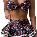 Women's 2 Piece Ruffle Bikini Sets Floral Tummy Control Skort Swimsuit Bathing Suit Beachwear (X-Large, Multicolor)