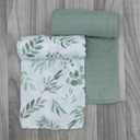 Organic Baby Muslin Swaddle Blankets for Boy or Girl - Eucalyptus Leaves and Sage Swaddling Blanket 2 Pack - Soft Muslin, XLarge and Breathable, Boho Baby, 47" X 47"