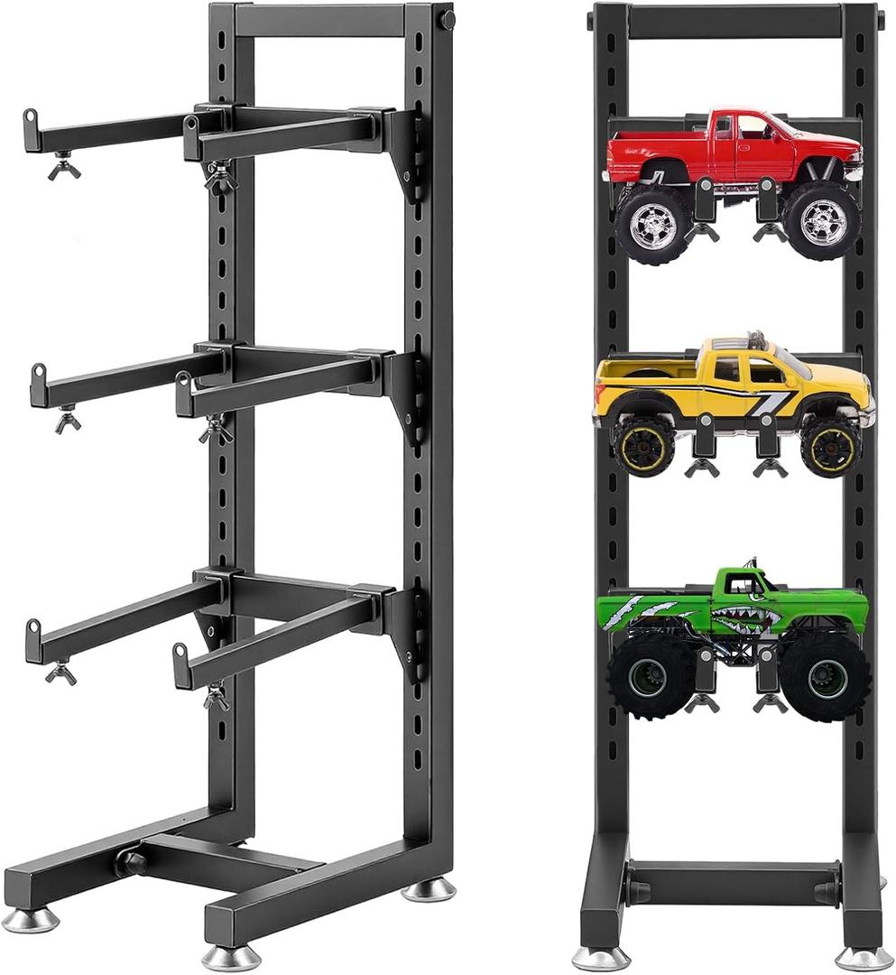 AceOrbit Rc Car Stand 5 Layer Adjustable Wall Mount Car Display Rack with Screws Crawler 8" x 9" x 24" Storage System for 1/10 1/12 1/18 1/24 1/32 Multiple Scale Cars/Trucks Stand Shelf(Black)