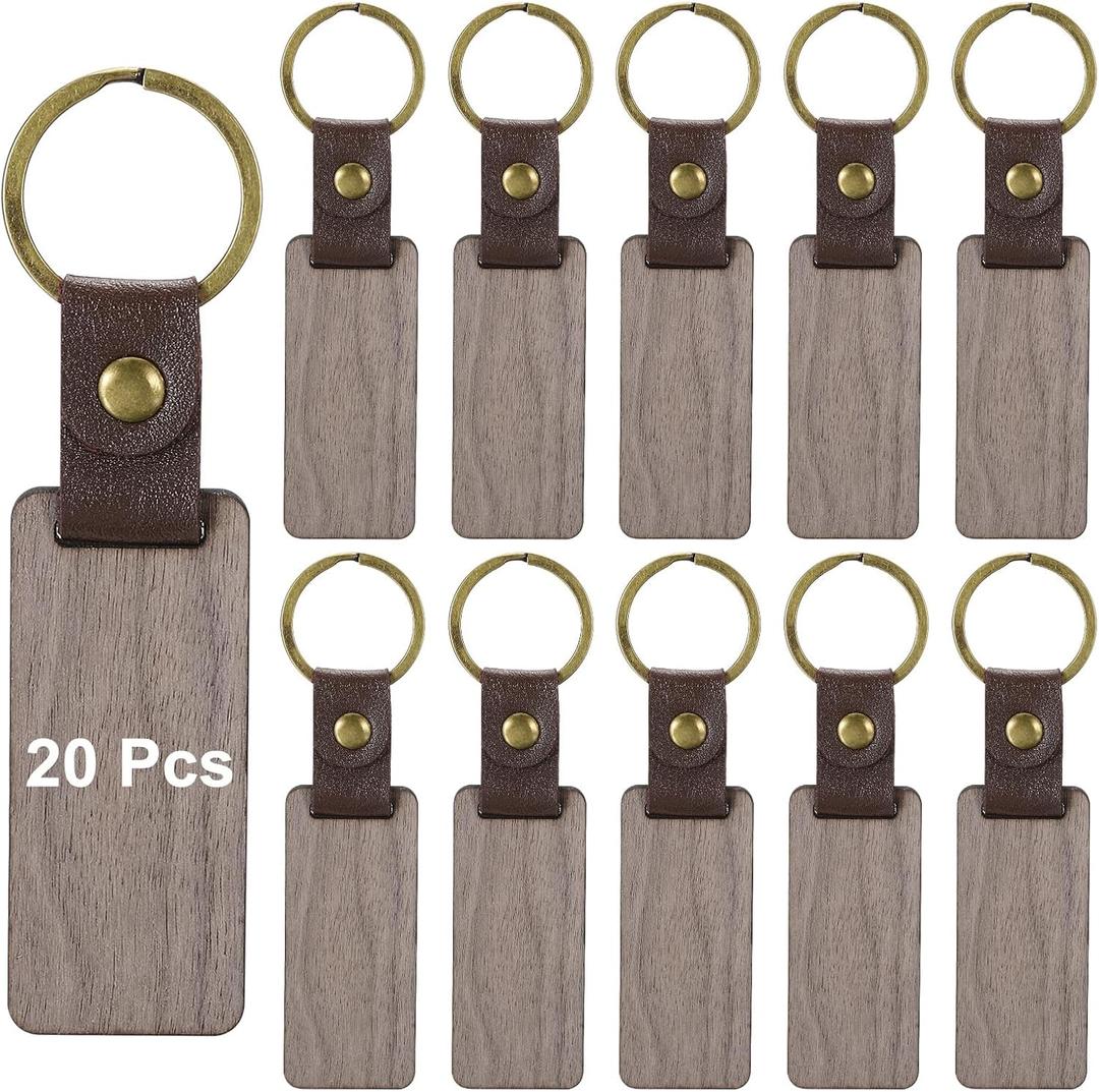 PATIKIL Wood Keychain Blanks Wooden Keychain Blanks Personalized Keychain Tags Small Key Chain Bulk for Laser Engraving