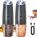 CIRCLE JOY Rechargeable Electric Salt and Pepper Grinder Set Gravity Salt and Pepper Mills Set with LED Light, No Battery Needed, Adjustable Coarseness, Washable 135ml Container, Black