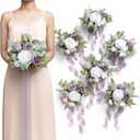 Ling's Moment Artificial Bridesmaid Bouquets Set of 6 Purple Wedding Flower Bouquets White Rose Floral Bouquet Lilac Bridal Bouquets with Ribbon Ceremony,Anniversary,7-inch Diameter