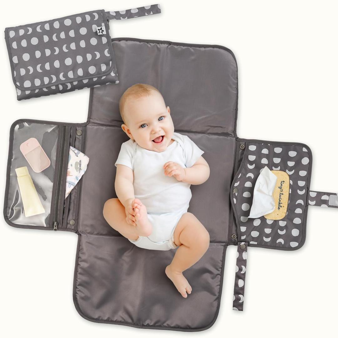 Tiny Twinkle Portable Diaper Changing Pad | Waterproof, Wipeable & Compact Baby Changing Pad for Travel | Smart Wipes Pocket & Organized Storage| Newborn Shower Gift (Luna)