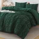 Andency Comforter King Size Emerald Green Set (104x90 Inch), 3 Pieces Dark Forest Green Tufted Farmhouse Bedding, Soft Microfiber Geometric Bed Set (King(104"x90"), 02 - Emerald)