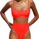 MELYUM High Waisted Bikini Sets for Women Two Piece Swimsuit Tummy Control Bathing Suit Cheeky Bottoms Push Up Top, Light Orange, S