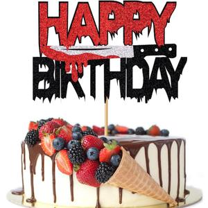 Glitter Have a Killer Birthday Cake Topper Bloody Halloween Happy Birthday Cake PickHorror Classic Theme Halloween Party Cake Decorations
