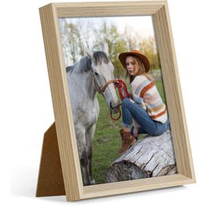 5x7 Picture Frame With Deep and Bevel Border, Rustic Wooden Photo Frame with HD Plexiglass, Wall and Tabletop Display Rustic Farmhouse Style, Pictures, Poster, Portraits, Beige Oak