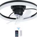 20" Black Ceiling Fan with Light and Remote - Smart 360 Rotating Ceiling Fan, Adjustable 3000-6500K Color Temperature, 6 Speed Settings
