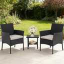 3 Pieces Patio Furniture Sets Outdoor Bistro Set with Rattan Chairs & Table, Wicker Conversation Sets for Garden, Backyard & Poolside (Black)