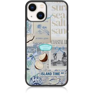 Cute Beach Coast Summer Collage Aesthetic Phone Case for iPhone 14 & iPhone 13 (6.1") Case for Girls Women (Gray Blue)