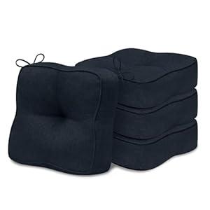 downluxe Thickened Chair Cushions for Dining Chairs Set of 4, Kitchen Chair Cushions with Ties and Non Slip Backing, Tufted Chair Pads 4 Pack, 16.5"X 16.5" X 5", Navy