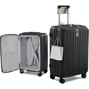 Hanke Top Opening 24" Medium Suitcase Expandable Hard Shell Jet Black, 24 Inch EXT