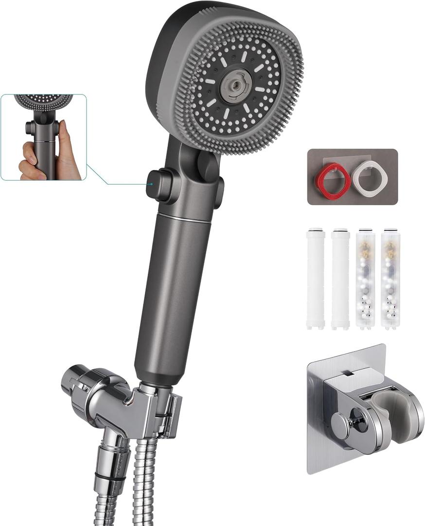 Handheld Shower Head with 79in Hose,High Pressure Filtered Shower Head with ON/OFF Switch for Water Saving&Low Reach No Drilling Wall Mount Shower Holder