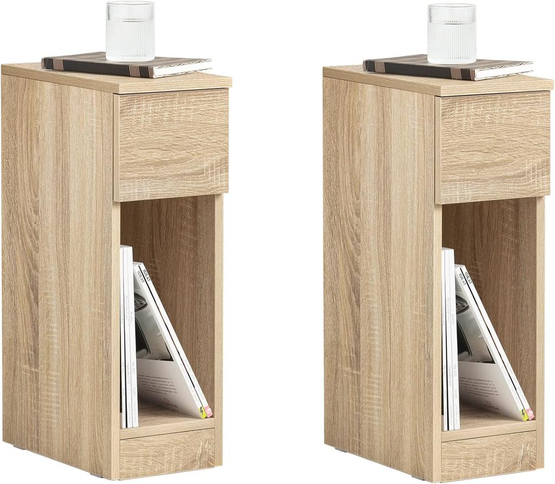 SoBuy Nightstand Narrow Night Stand Modern Design Bedside Furniture Slim End Table Storage Cabinet with Sliding Drawer and Open Compartment, Natural FBT111-NX2