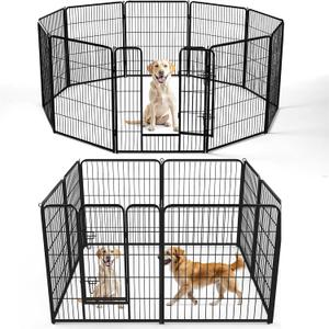 DUMOS Dog Playpen Indoor, Metal 40 Inch 8 Panels Foldable Pet Fence with Door, Outdoor Small Medium Large Dog Puppy Portable Exercise Play Pen for RV Camping, Trips, Play Yard (Black)