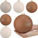 6 Pcs 6 Inch Large Neutral Christmas Ball Ornaments Jumbo Big Rustic Textured Terracotta Beige Ivory White Xmas Ornament Vintage Farmhouse Modern Christmas Decor for Xmas Tree Outdoor Decor