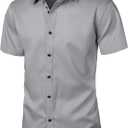 ZEROYAA Men's Short Sleeve Dress Shirt Casual Wrinkle Free Stretch Modern Slim Fit Button Down Shirts (Gray, XL)