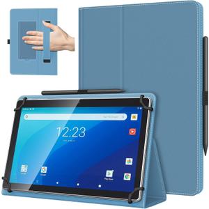 TiMOVO Universal Case for 10.1 Inch Android Tablet with Pen Loop, Lightweight Folding Stand Cover with Hand Strap for All 9.6"-11" Touchscreen Tablet, Denim Blue