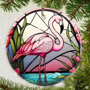 Flamingo Christmas Ornament - Ceramic Flamingo Ornament for Tree - Keepsake Gifts for Animal Lovers
