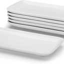 Miicol Small Platters Set of 6, Ceramic Rectangle Plates 9 Inch, Modern Sushi Plate Set, White Serving Dishes for Serving Food, Appetizer, Dessert, Dinner, Party