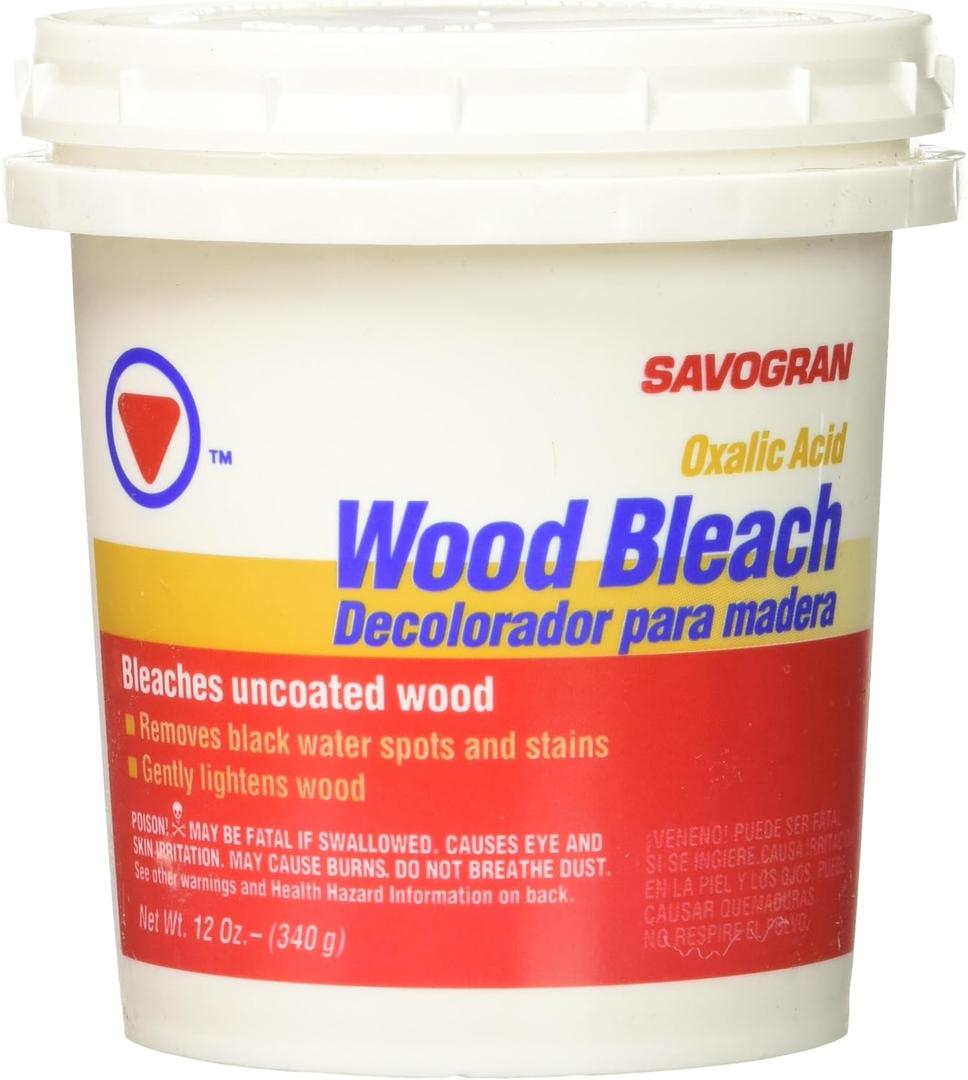 Savogran Wood Bleach - 12oz Oxalic Acid Wood Bleach for Furniture w/Unfinished or Stripped Wood - Oxalic Acid Powder for Bleaching Wood & Removing Tannin & Black Water Spots - Wood Stain Remover (12 Ounce (Pack of 1))