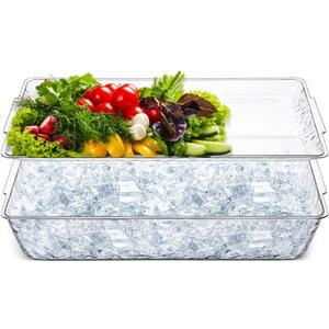 Baderke 1 Set 16" x 9" Plastic Chilled Serving Tray for Parties with Compartments Ice Chilled Party Platter Charcuterie Serving Board Cold Dish Dip for Fruit Seafood Vegetable Appetizer (Clear)