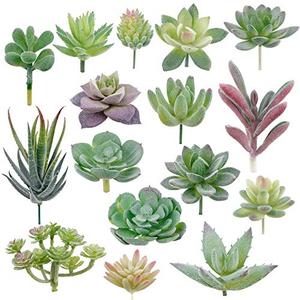 Augshy Artificial Succulents, 16 Pack Fake Succulents Plants Artificial Small Fake Plants Faux Succulents Unpotted for Lotus Landscape Decorative Garden Arrangement Decor