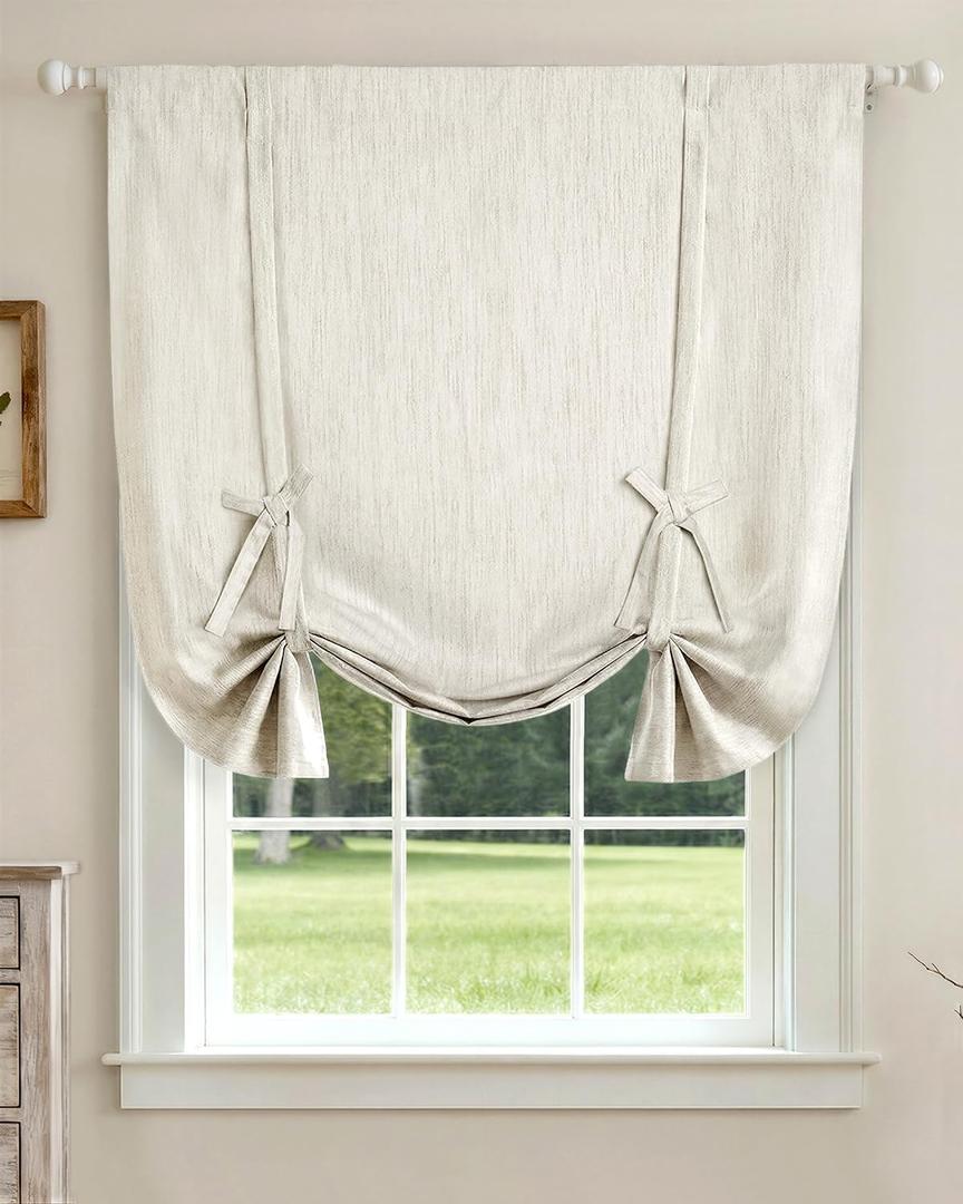 LazBlinds Tie Up Curtains, Linen Blackout Thermal Insulated Balloon Roman Shade Bathroom Window Curtain, Adjustable Rod Pocket Drape for Kitchen, Living Room, Bedroom (46" W x 63" L, Linen)