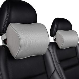 Aukee Memory Foam Car Neck Pillow Soft Leather Car Headrest for Driving Home Office Gray (Pack of 2) (Grey)