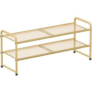 SUFAUY Shoe Rack for Closet, 33" Wide Metal Shoe Rack Organizer Heavy Duty, 2-Tier Mesh for Shoes, Gold