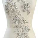 SaeYz Handmade Shining Acrylic Rhinestones on lace Applique Sequins Trimming Patches for Dress Clothing Accessories 4.3X23.6in (Silver)