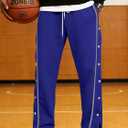 Men's Youth Tear Away Sweatpants Loose Fit Snap Button Athletic Jogger Basketball Pants with Pockets (Blue, XL)