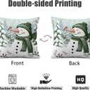 Christmas Pillow Covers 18x18 Inch, Set of 2, Double-Sided Snowman Green Printed, White Linen Decorative Throw Pillow Cases, Slightly Water-Resistant, Cushion Covers for Winter Home Decor