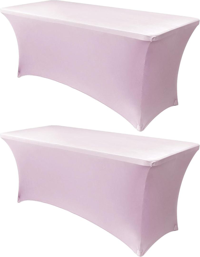 Obstal 4Ft Stretch Spandex Table Cover for Standard Folding Tables - 2 Pack Universal Rectangular Fitted Tablecloth for Party, Banquet, Events, Trade Show (Light Pink, 48L x 24W x 30H Inches)