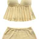 SHENHE Y2K Women's 2 Piece Pajama Set V Neck Ruffle Tank Top and Shorts Loungewear