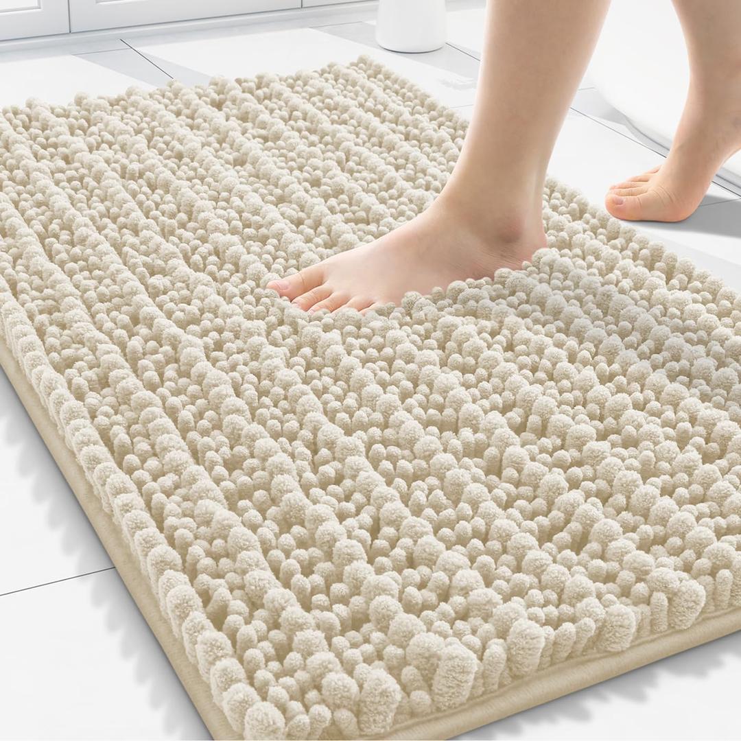 Smiry Bathroom Rugs Mat 30x20, Extra Soft Absorbent Chenille Bath Rugs, Non Slip Rubber Backing Machine Washable Quick Dry Bath Mats for Bathroom Floor, Tub, Shower, Home Decor Accessories, Sand